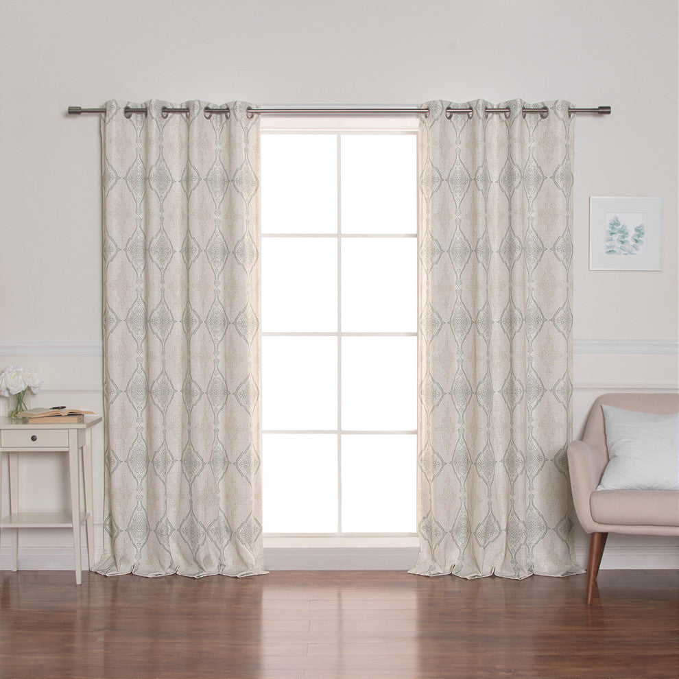 Damask Medallion Linen Blend Blackout Curtain, Sage, 52"x84"