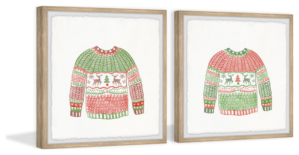 Christmas Knitted Coat Diptych, 2-Piece Set, 12x12 Panels, 12x12