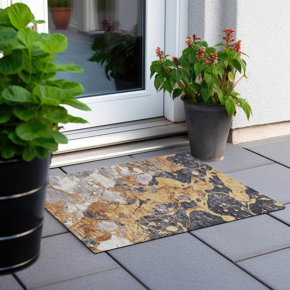 Machine Washable Indoor/Outdoor Chantille ACN1909 Gold 1'8" x 2'6" Rug