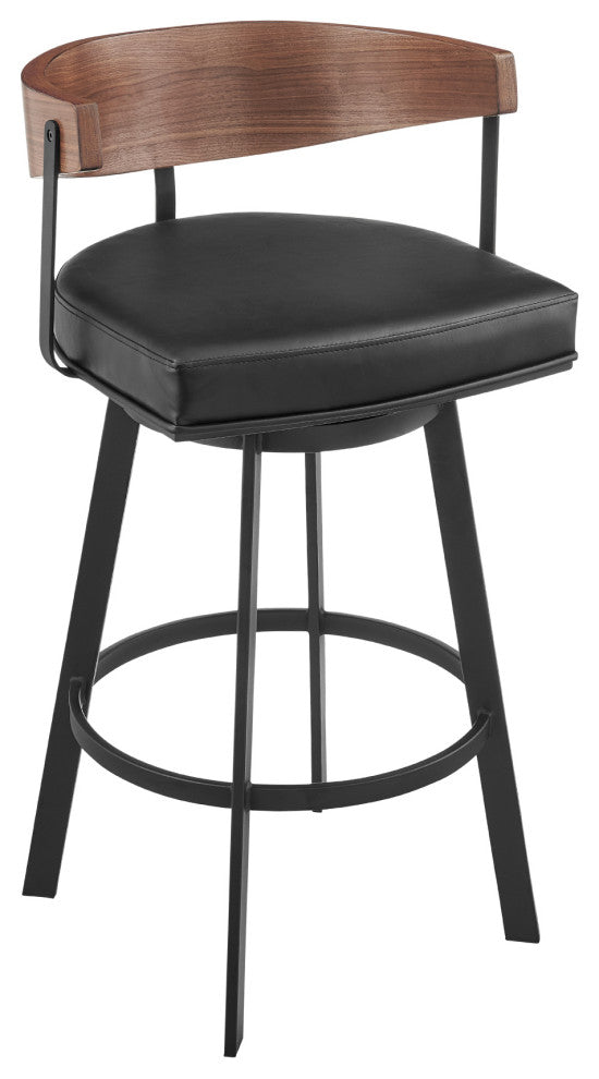 Lacey Swivel Stool, Black/Walnut Finish & Black Faux Leather, Counter, 26"