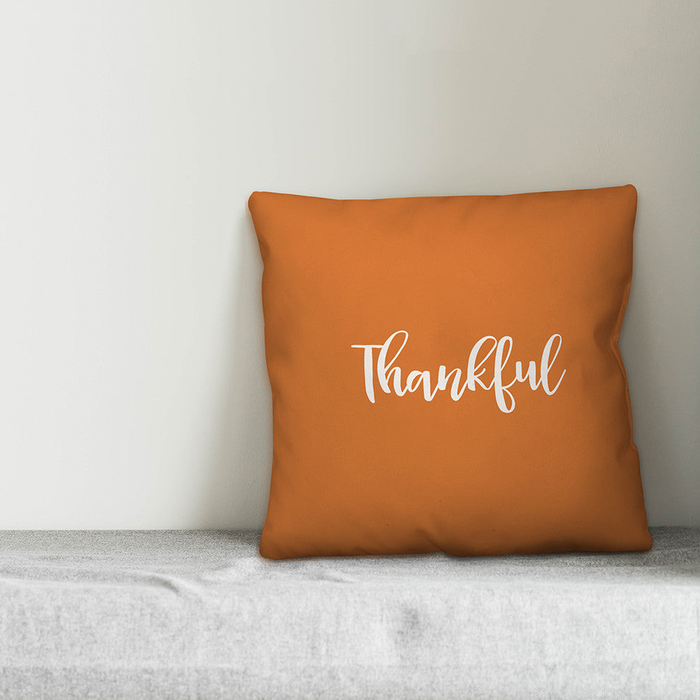 Thankful in Orange 18x18 Throw Pillow