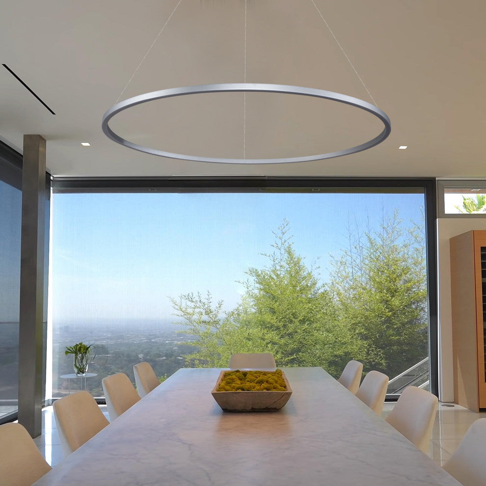 51" Tania LED Circular Chandelier, Adjustable Suspension Fixture, Silver