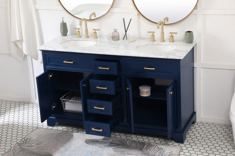 Amber 60" Double Bathroom Vanity, Blue