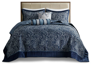 Madison Park Aubrey 5 Piece Reversible Jacquard Bedspread Set, Navy