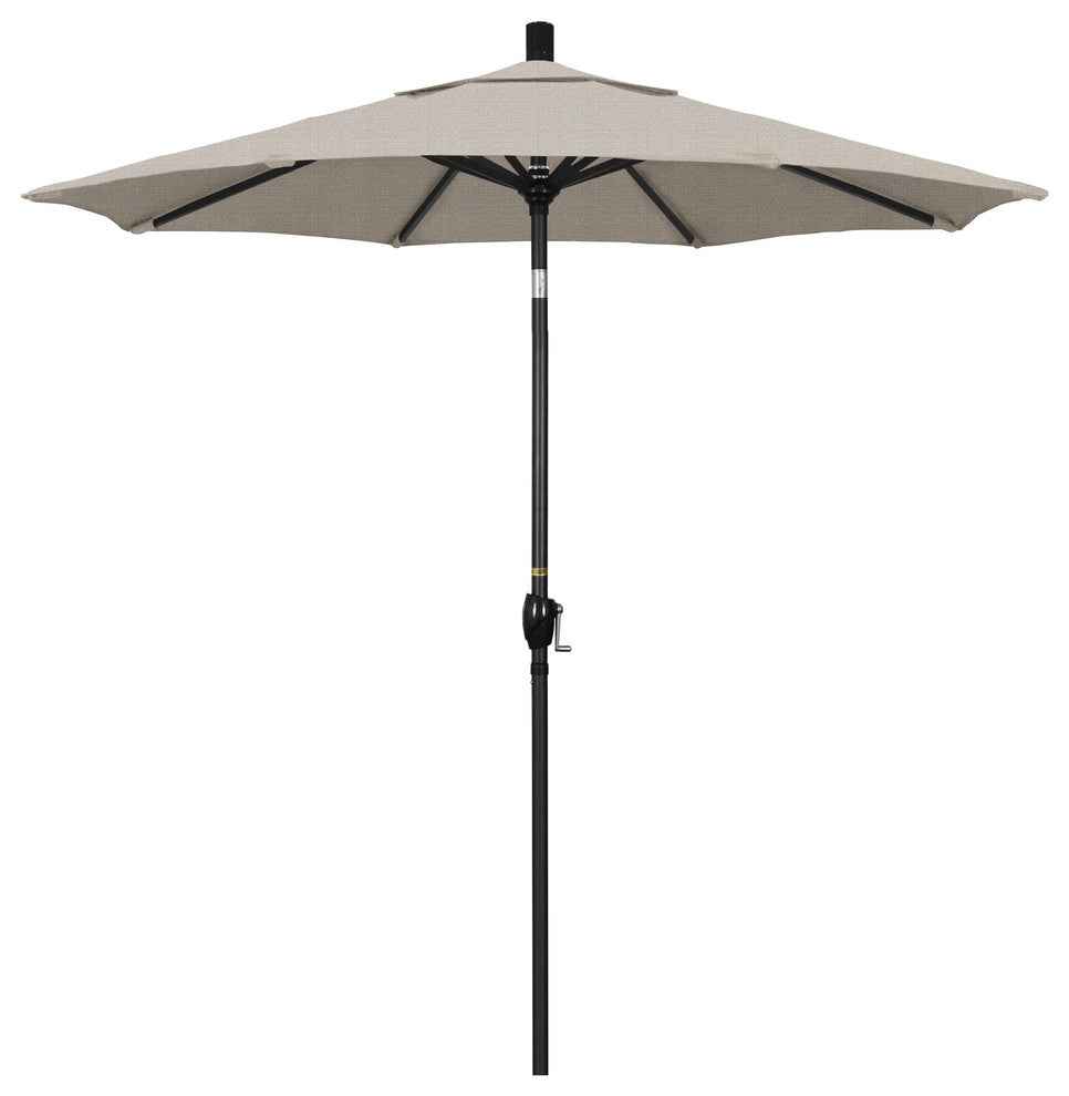 7.5' Matted Black Push-Button Tilt Crank Aluminum Umbrella, Woven Granite Olefin