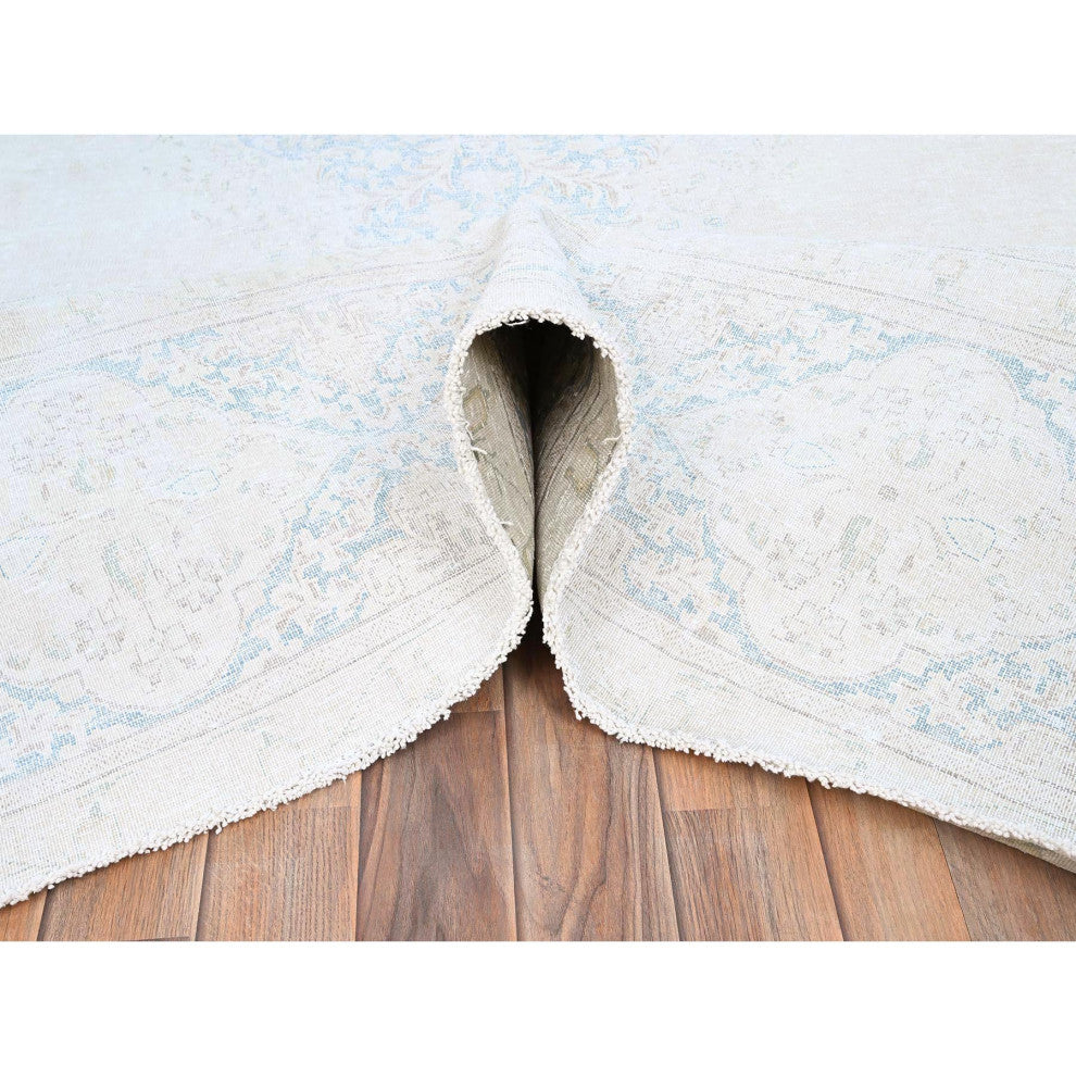Spring White, Pure Wool, Hand Knotted, Vintage Persian Kerman Rug, 9'4"x12'3"