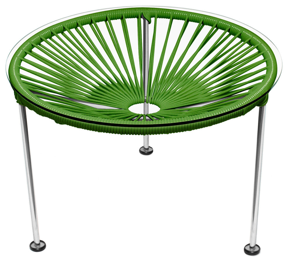 Zicatela Indoor/Outdoor Handmade Side Table, Cactus Weave, Chrome Frame