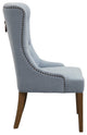 Elegant Curved Back Soft Blue Gray Wing Chair, Button Tufted Ring Pull Retro
