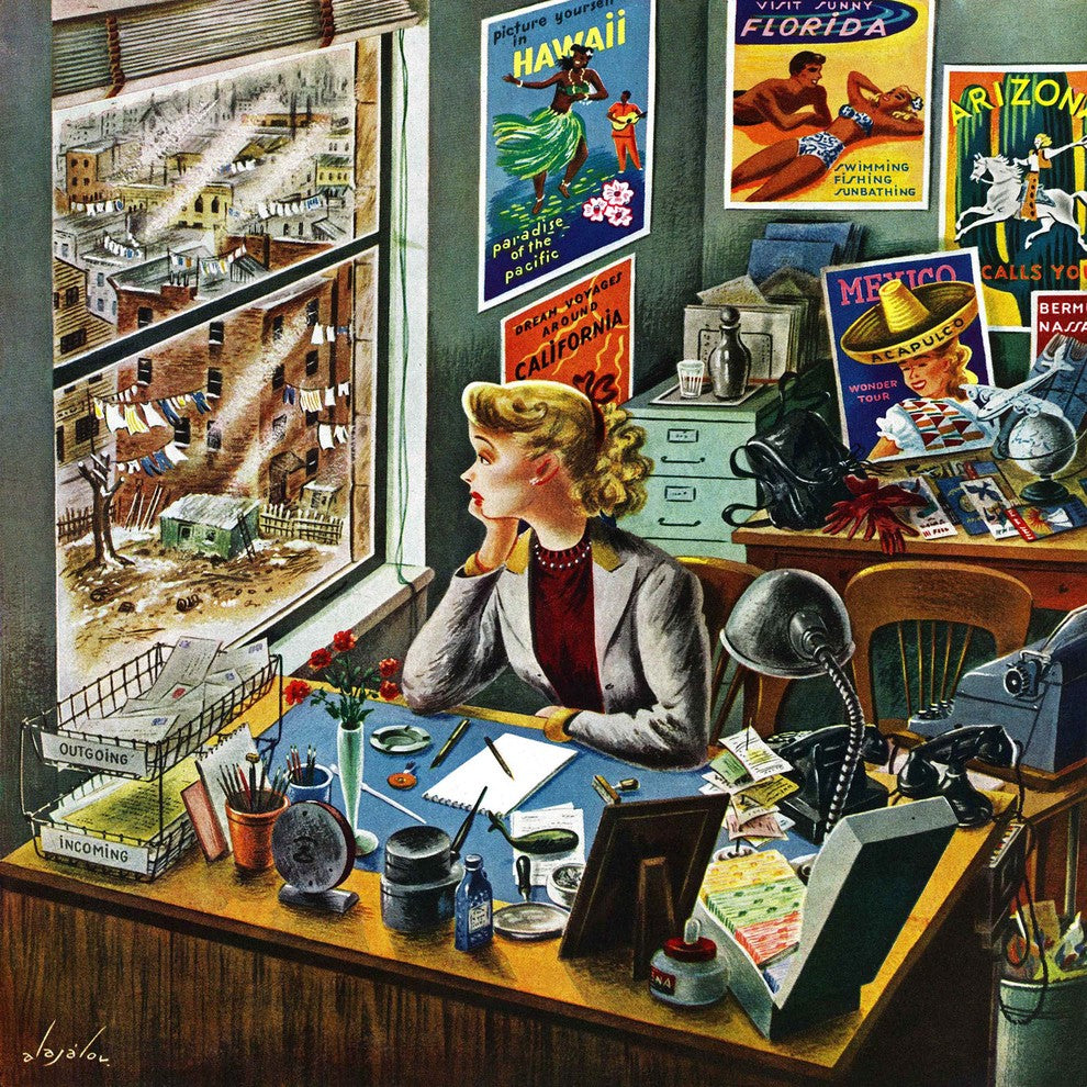 "Travel Agent at Desk" Print on Canvas by Constantin Alajalov
