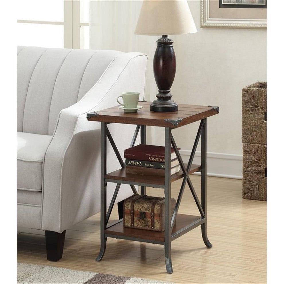 Convenience Concepts Brookline End Table in Dark Walnut Wood Finish