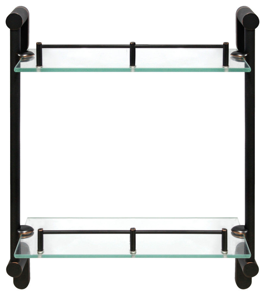 MODONA's 14.75" Double Glass Wall Shelf With Rail, Rubbed Bronze