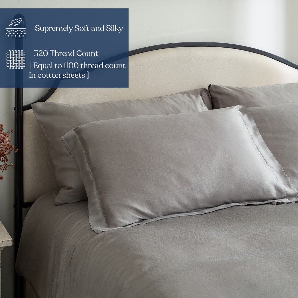 Delara 100% Eucalyptus Lyocell Tencel Duvet Cover Set, Dove, Twin, 68"x86"