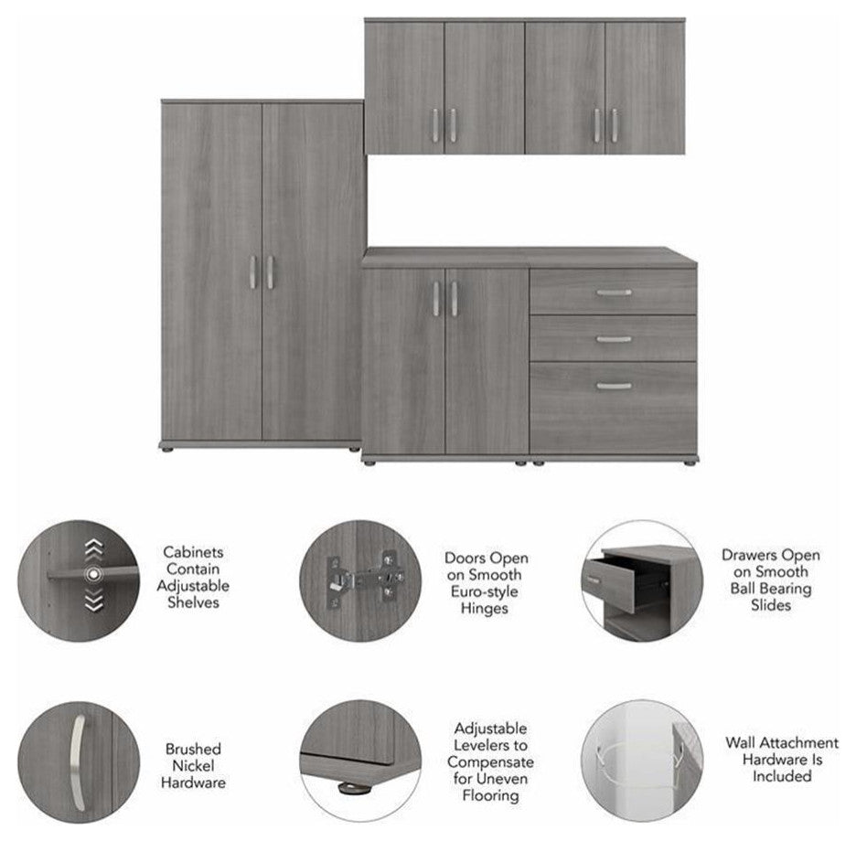 Universal 5 Piece Modular Closet Storage Set in Platinum Gray - Engineered Wood