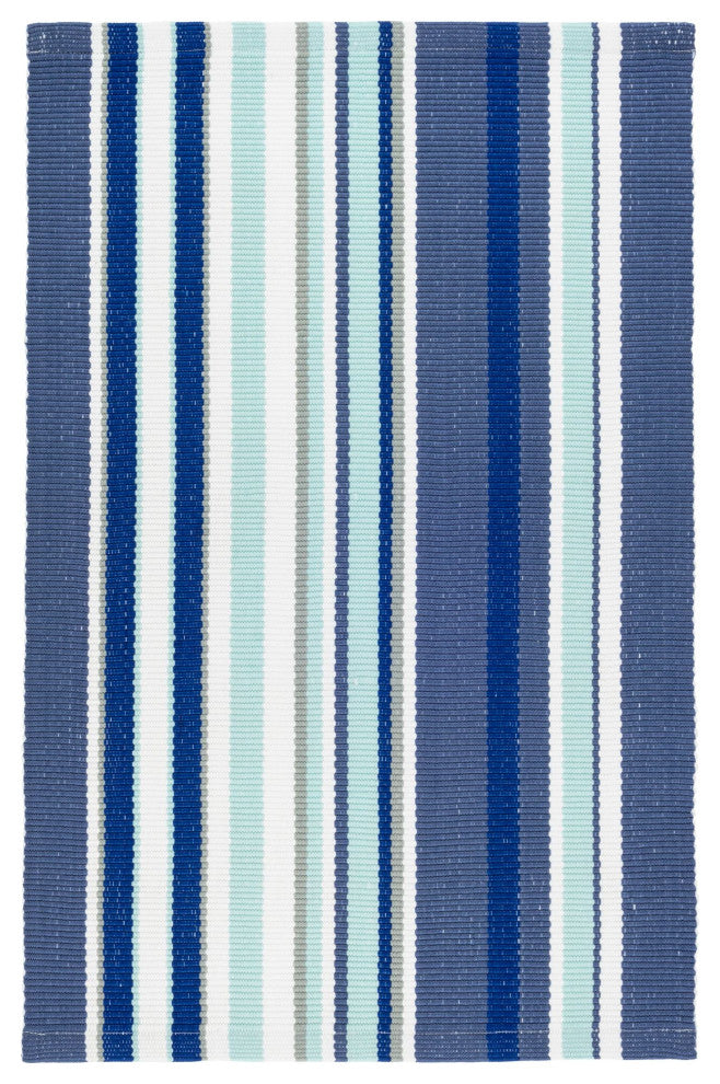 Dash & Albert Skyler Stripe Handwoven Indoor/Outdoor Rug, Blue, Runner-2'6" x 8'