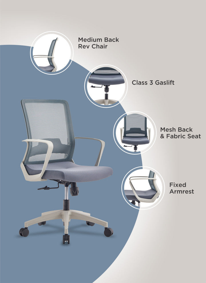 Adelaide Medium Back Revolving Ergonomic Office Chair, Smokey Oak/ White