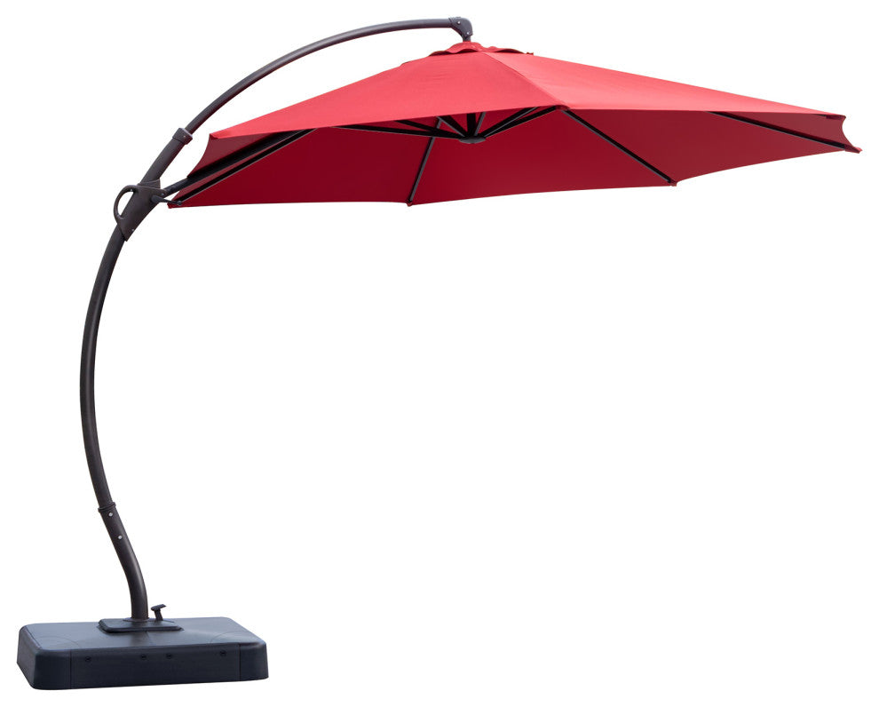 11' Outdoor Patio Hanging Cantilever Curvy Umbrella With 360 Rotation, Red