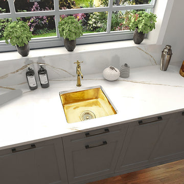 Nantucket Sinks'' SQRB-7SM 16.625 Inch Brass Square Dualmount Bar Sink