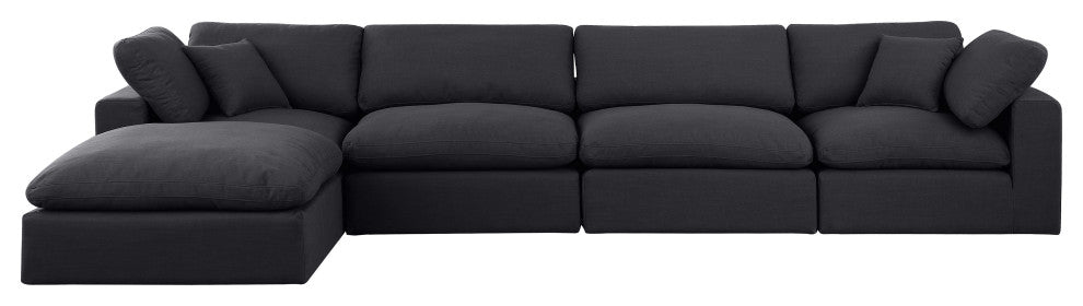Comfy Upholstered L-Shaped Modular Sectional, Black, 5-Piece: 2 Armless Chair, 2 Corner Chair, 1 Ottoman, Linen Textured Fabric