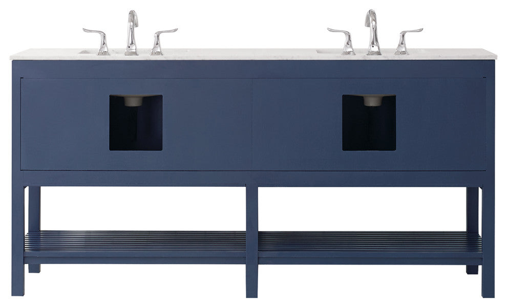 Vinnova Florence 72" Royal Blue Double Vanity W/ Carrara White Marble Countertop