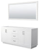 72" Double Bathroom Vanity, White, No Countertop, Nickel Trim, 70" Mirror