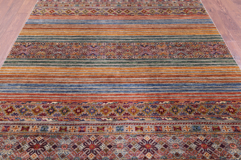 6' 7" X 9' 8" Super Kazak Khorjin Handmade Wool Rug - Q12300