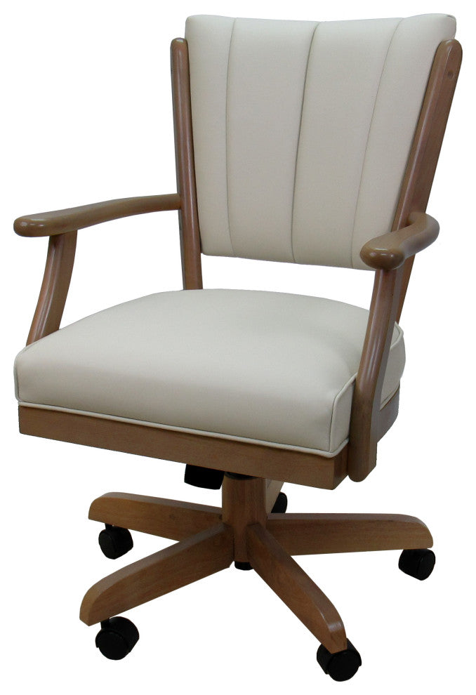 Dining Solid Wood Caster Chair on Wheels Classic, Ocean Beige Vinyl Light Oak