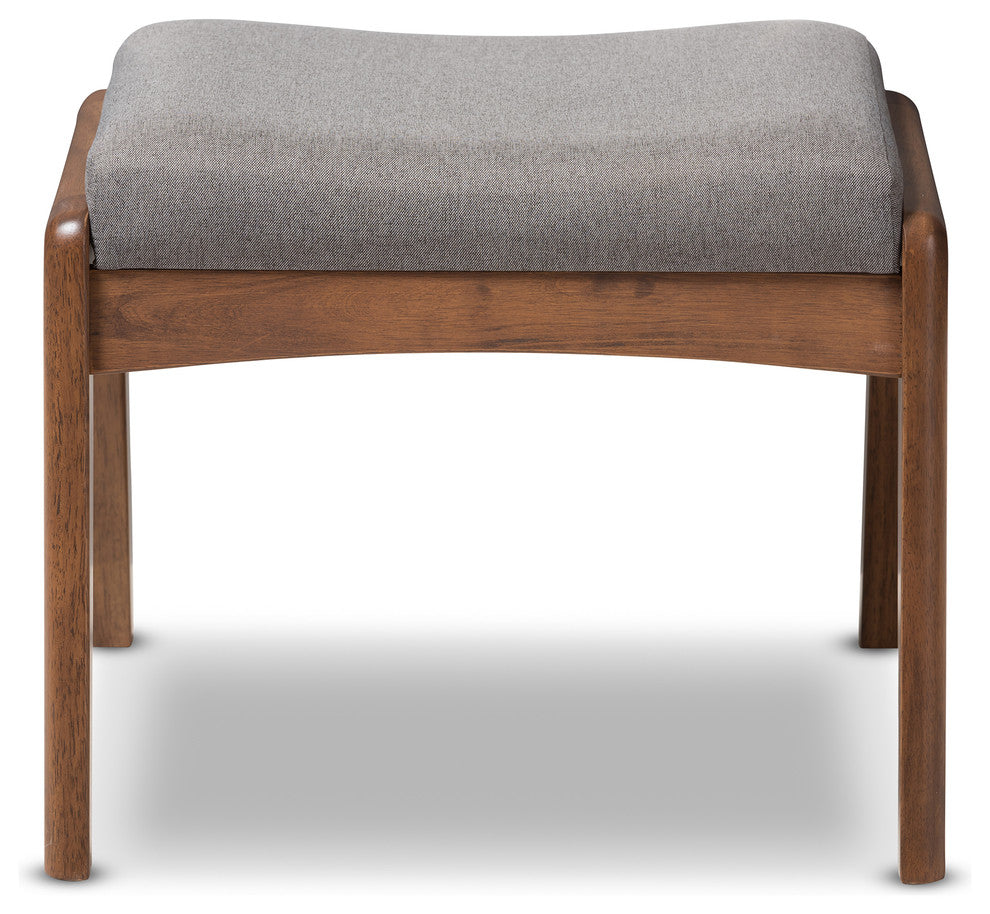 Roxy Walnut Wood Finishing and Gray Fabric Upholstered Ottoman