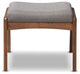 Roxy Walnut Wood Finishing and Gray Fabric Upholstered Ottoman