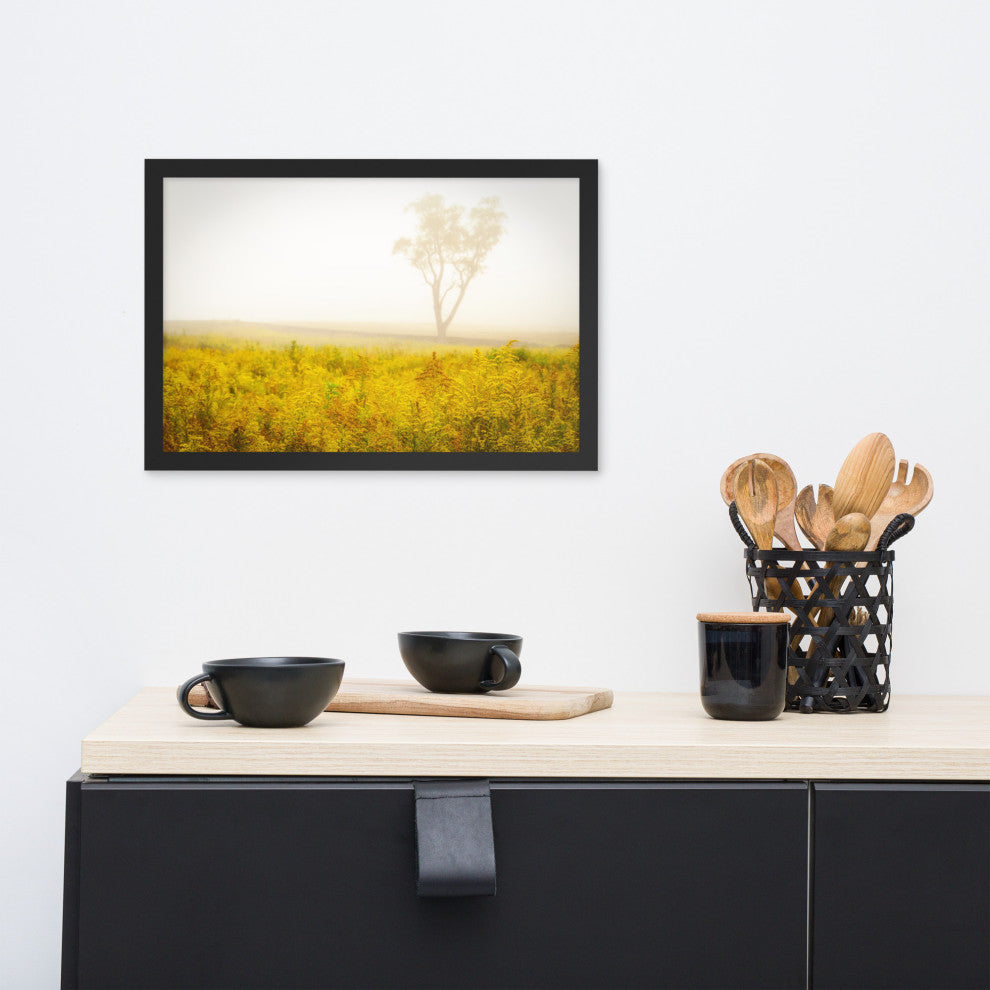 Dreams of Goldenrod and Fog Landscape Framed Photo Paper Wall Art Prints, Black, 12" X 18"