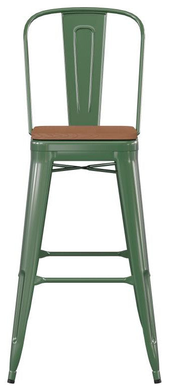 Kai Commercial Grade 30" High Indoor-Outdoor Counter Stool w/Removable Back, Green/Teak