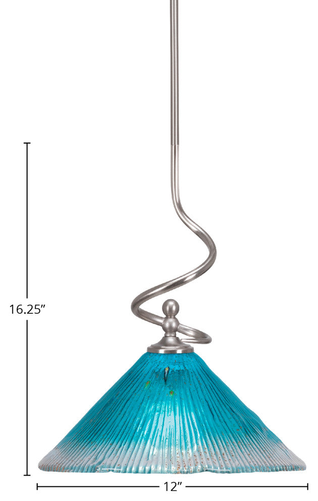 Capri Stem Mini Pendant In Brushed Nickel Finish With 12" Teal Crystal Glass