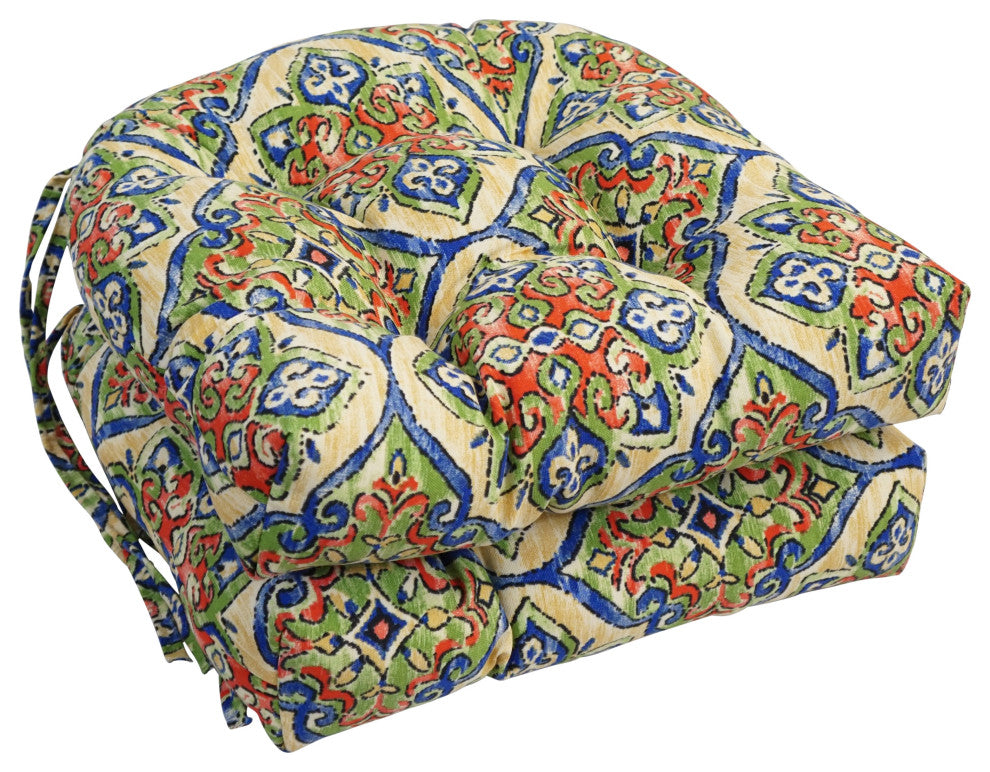 16" Polyester Outdoor U-Shaped Tufted Chair Cushions, Set of 6, Splendor Festive