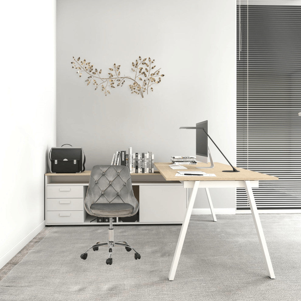 Gray Tufted Velvet Swivel Adjustable Height Office Desk Chair