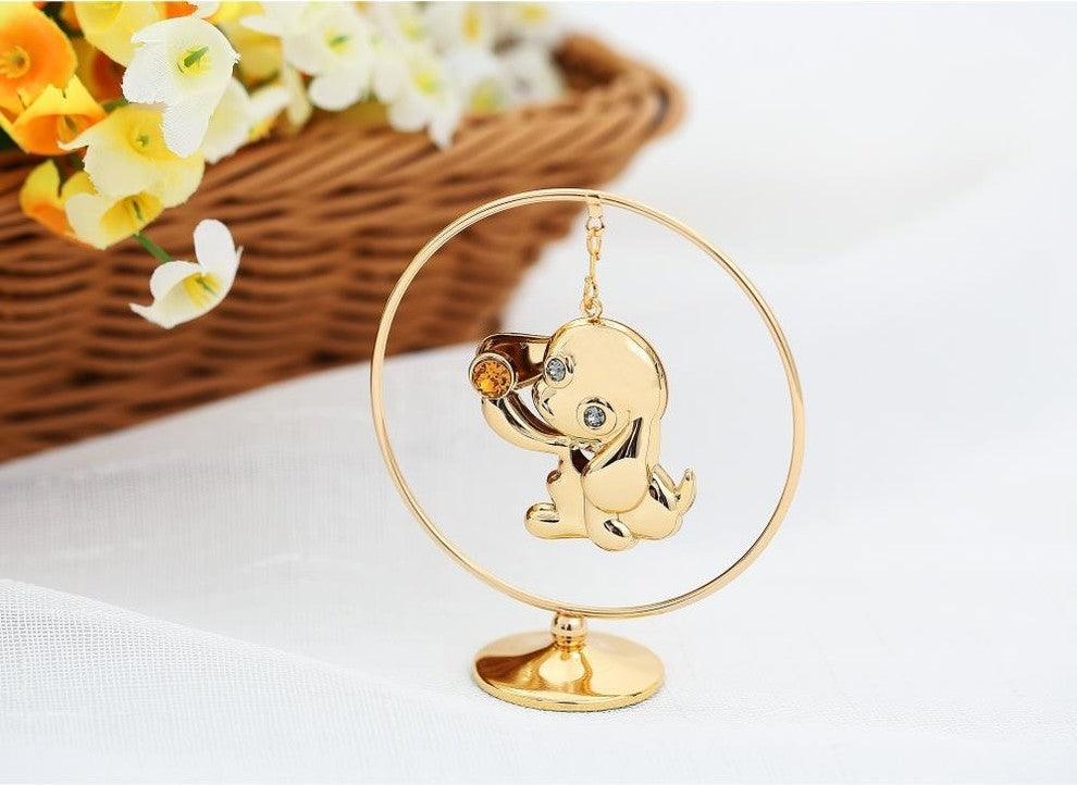 2018 Year of the Dog 24K Gold Plated Puppy Hoop w/ Gold Crystal