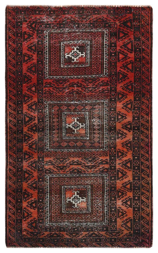 Sunset Colors Vintage Persian Baluch Hand Knotted Pure Wool Rug, 3'7"x6'5"