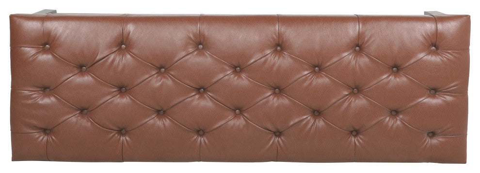 Pelon Contemporary Button Tufted Bench With Shelf, Cognac Brown/Dark Walnut