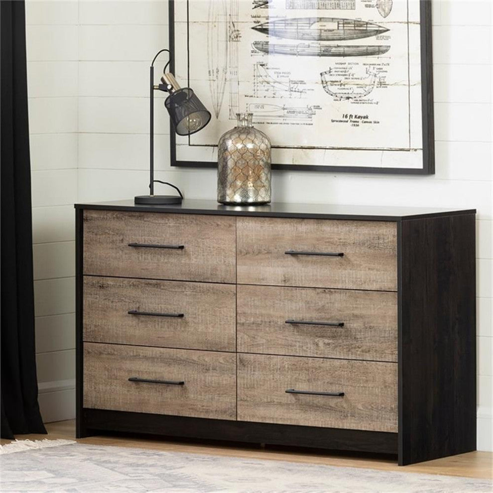 South Shore Londen 6 Drawer Dresser in Weathered Oak and Ebony