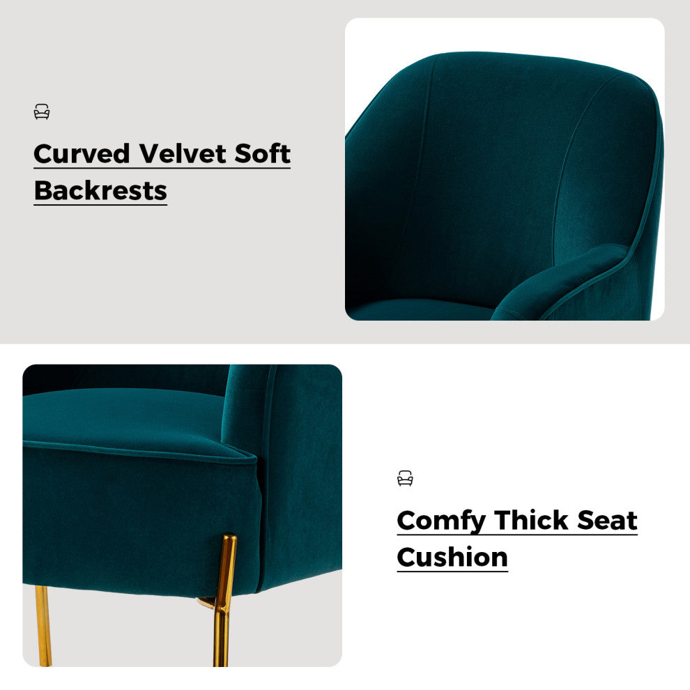 Nora Upholstered Velvet Accent Chair With Golden Base Set of 2, Teal