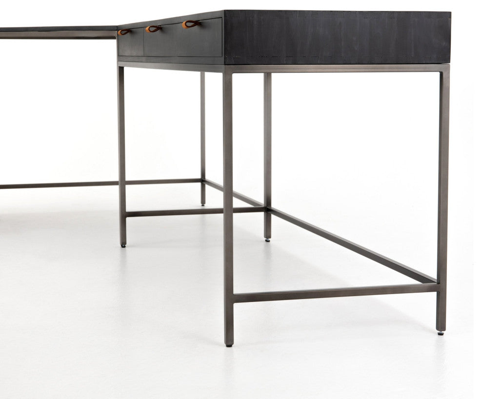 Trey Desk System With Filing Cabinet Black Wash, Natural Iron, Toffee Leather
