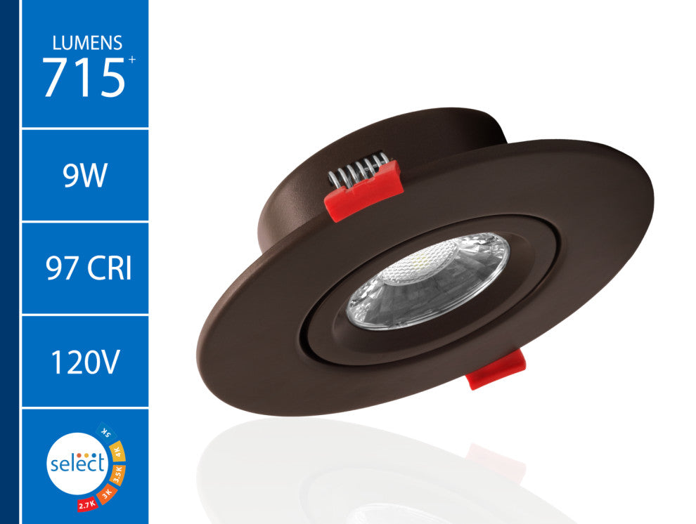 DGC 4" Selectable Canless Adjustable Gimbal LED Recessed Downlight, Bronze