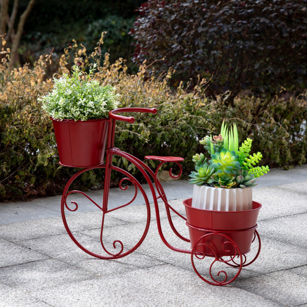 21.5"L Metal Bicycle Plant Stand, Red