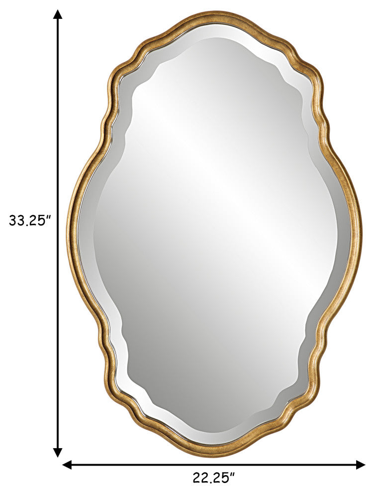 33 Inch Wood Wall Mirror, Elongated Quatrefoil, Gold