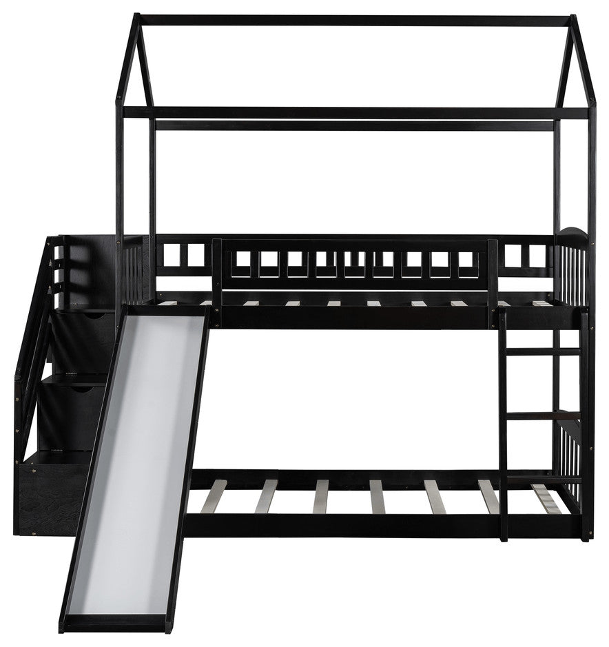 Espresso Twin Over Twin Playhouse Styled Bunk Bed