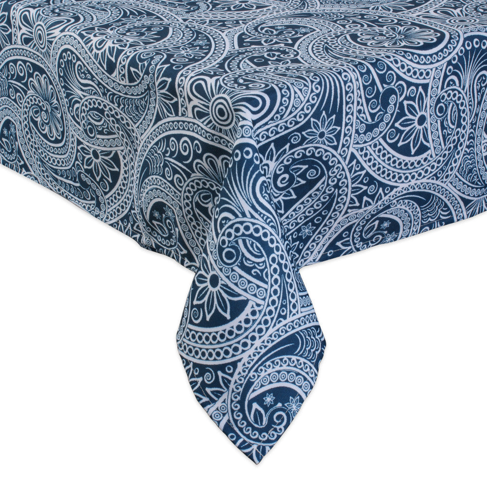 Blue Paisley Print Outdoor Tablecloth With Zipper 60X120