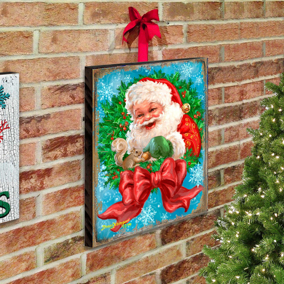 Santa Bow Wreath Wooden Block, 36 X 24