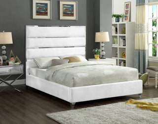 Zuma Velvet Upholstered Bed, White, King
