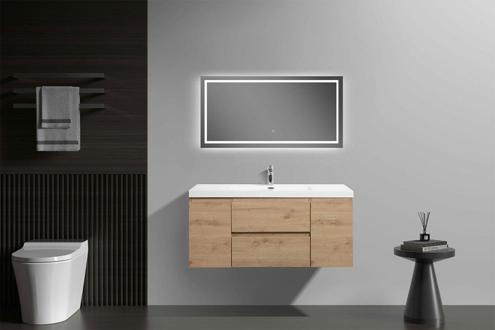 Wall-Mount Vanity with Sink Top Oak Finish, 48"