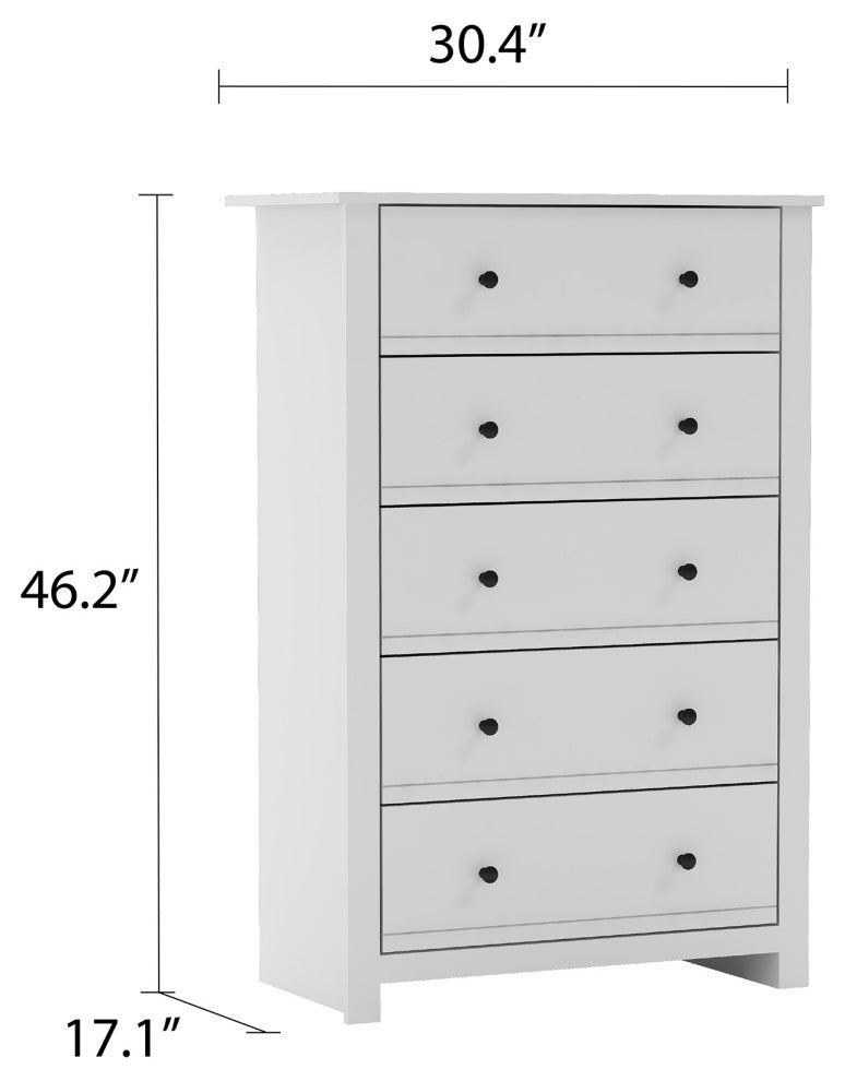 Genoa 5-Drawer Chest of Drawer 46.2"x17.1"x30.4", White