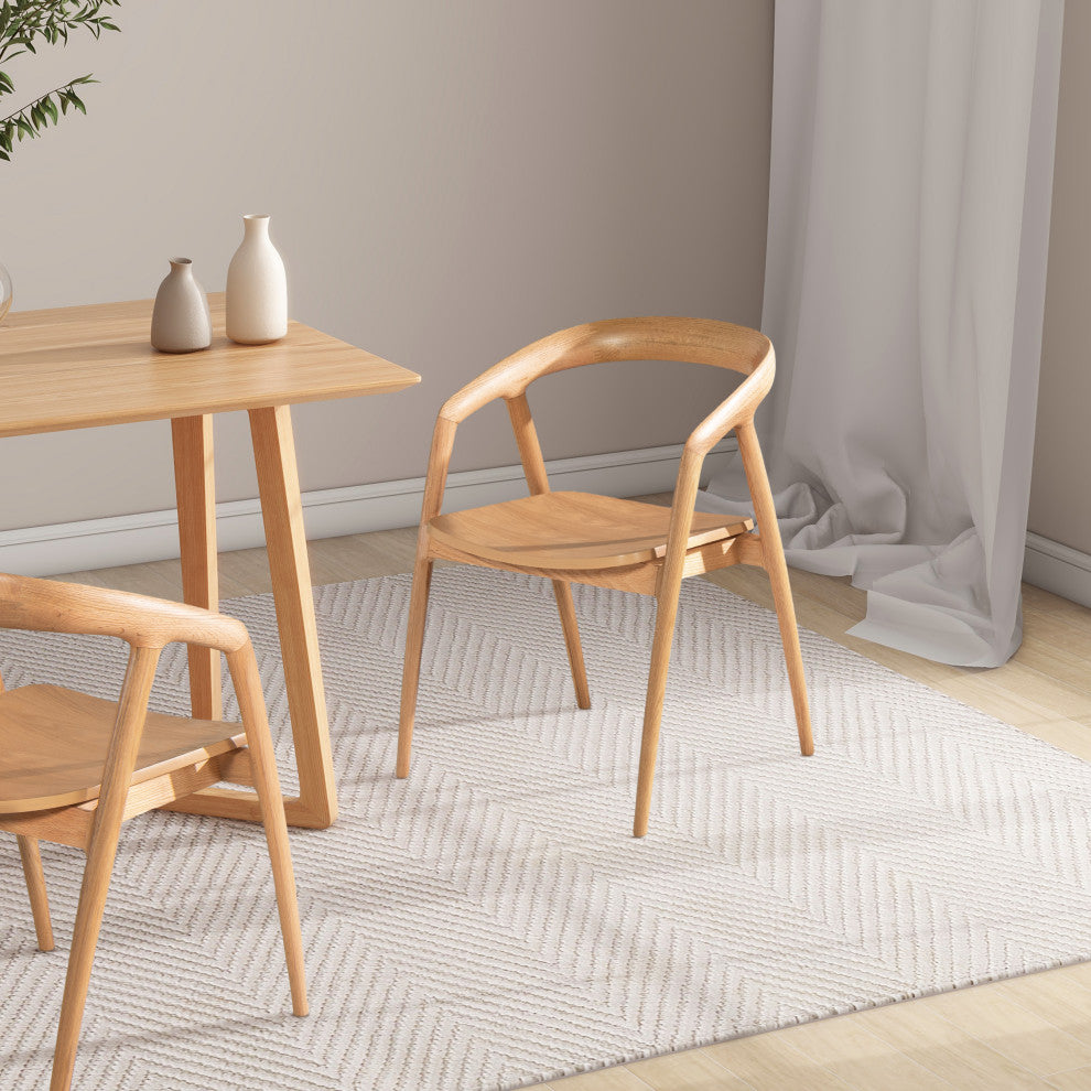 Simeon 21" Scandinavian Sculpted Oak Wood Dining Chair, Warm Natural Brown