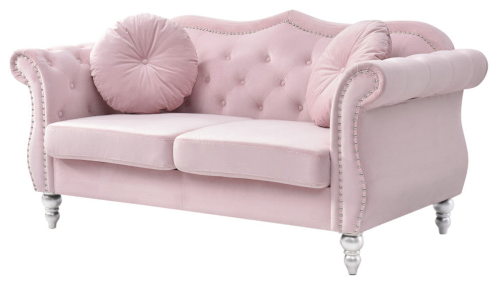 Hollywood Velvet Tufted Loveseat, Pink